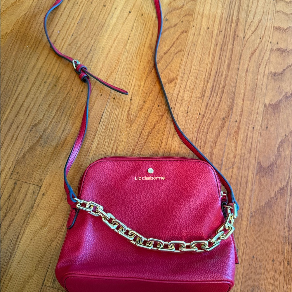 Liz Claiborne Red Crossbody Bag with Gold Chain